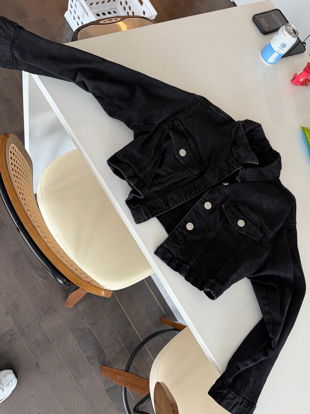 Zara Cropped Black Denim Jacket
